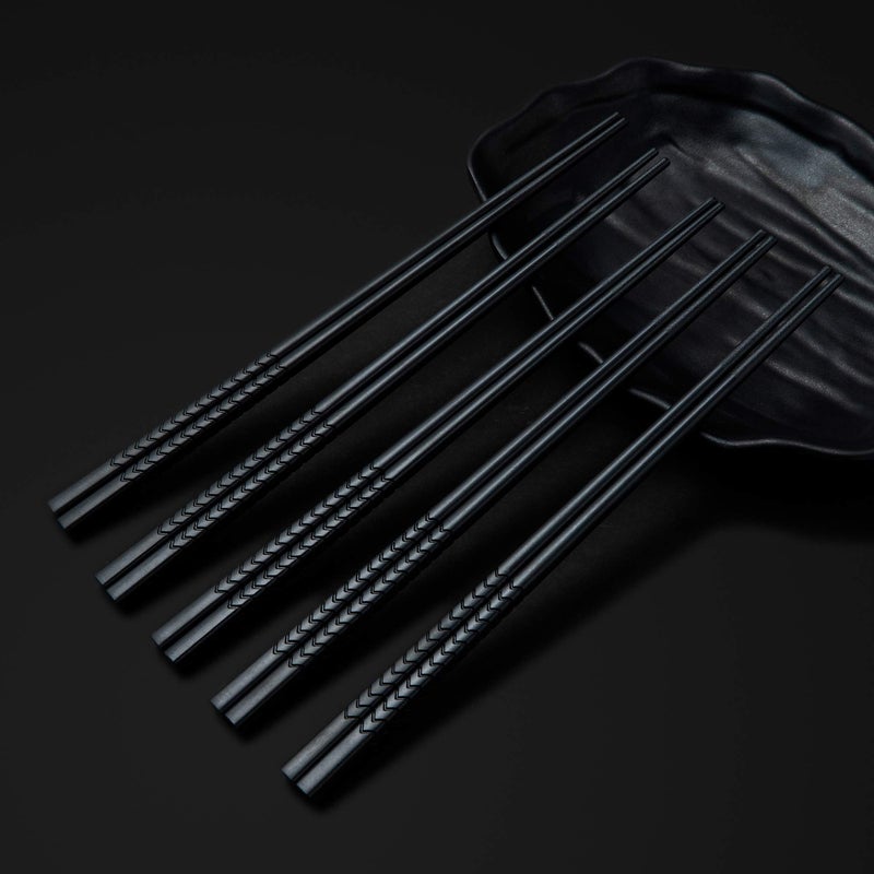 SUPJOYES 5 Pairs Fiberglass Chopsticks - Reusable Chopsticks Dishwasher Safe  Japanese Chinese Chop Sticks with Wave Pattern  9 1/2 Inches - Image 2